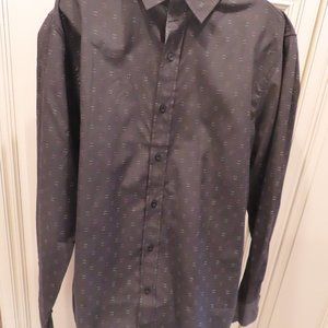 Interaffair Mens XL Dress Shirt Long Sleeve Button Down NWT Black Print